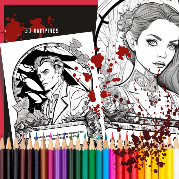 History of the Vampire, Vampire Coloring Book, Coloring Bundle, Vampire Coloring Pages, for Teens, 30 Pages, Letter, Mythology of Vampires - Image 4