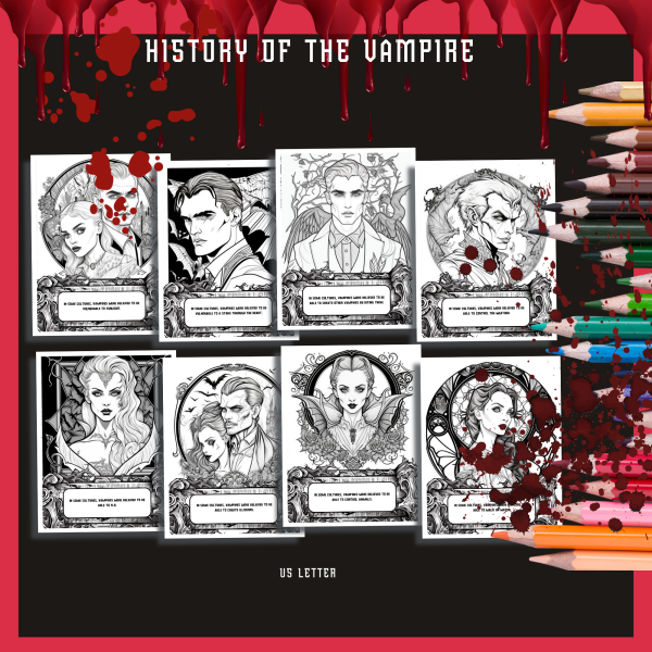 History of the Vampire, Vampire Coloring Book, Coloring Bundle, Vampire Coloring Pages, for Teens, 30 Pages, Letter, Mythology of Vampires - Image 5