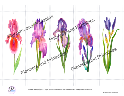 Set of 5 Iris flower watercolour design Printable Bookmarks home printable PDF instant download - Image 2