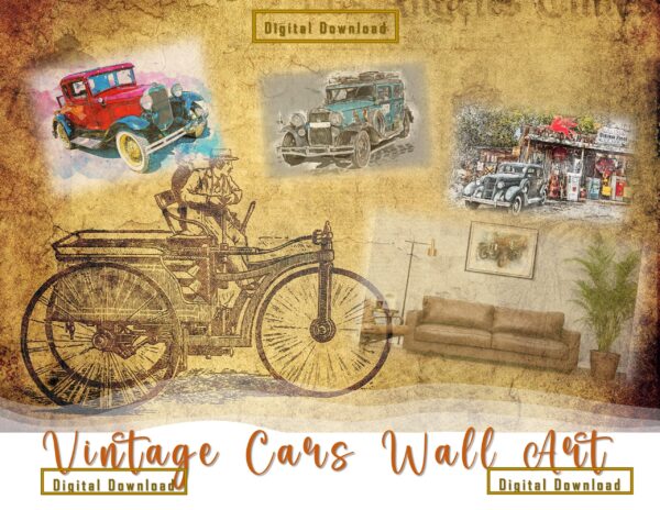 Vintage Classic Cars Digital Printable Wall Art Set-2