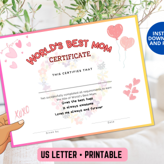 World's Best Mom Certificate for Mother's Day or Mom's Birthday