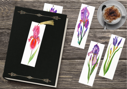 Set of 5 Iris flower watercolour design Printable Bookmarks home printable PDF instant download