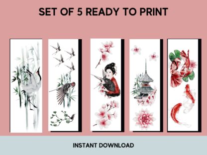 Set of 5 Japanese Themed Printable Bookmarks oriental design home printable PDF instant download - Image 3