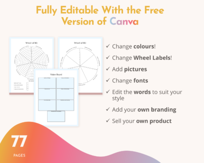 Wheel of Life Editable Canva Template Kit | Commercial Use | PLR Fully Customisable Life Wheel worksheets for coaches and resellers - Image 4