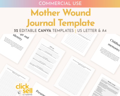 Mother Wound Prompted Journal Editable Canva Template | Commercial Use | Instant digital download | Journal prompts with affirmations