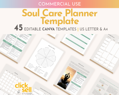 Soul Care Planner Editable Canva Template | Commercial Use | Instant digital download | Fully customisable PLR planner and worksheets