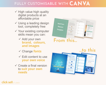 Soul Care Planner Editable Canva Template | Commercial Use | Instant digital download | Fully customisable PLR planner and worksheets - Image 6