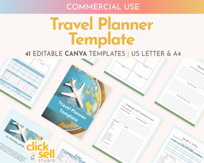 Travel Planner Editable Canva Template | Commercial Use | Instant digital download | Plan and organise your holiday or trip