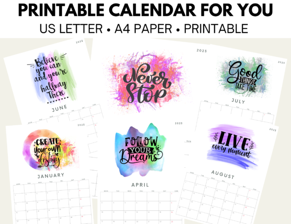 Watercolor Motivational Printable 2023 Calendar - Image 3