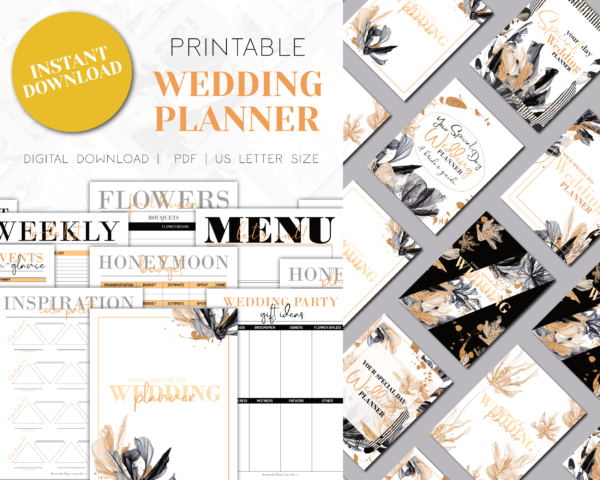 black and gold wedding planner printable