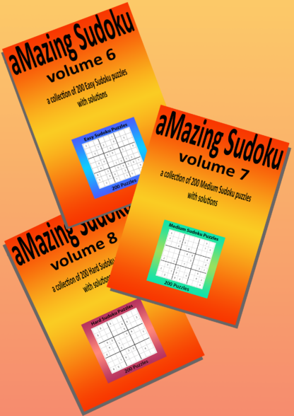 Amazing Sudoku volumes 6, 7 & 8 600 puzzles from Easy to Hard set of 3 printable digital download puzzle books