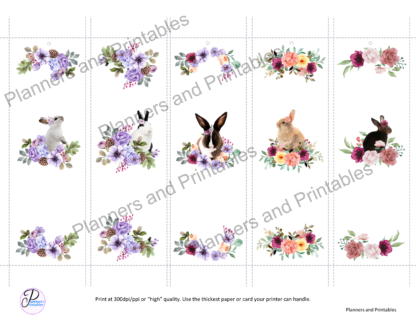 Set of 5 pretty Floral Bunny themed Printable Bookmarks home printable PDF instant download - Image 4