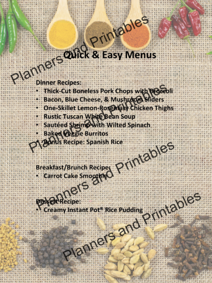 Quick and Easy Menus 7 main course recipes plus breakfast/brunch and dessert instant download - Image 2