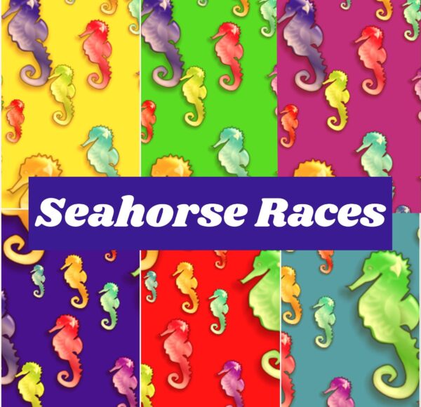 PRINTABLE Seahorse Races Digital Scrapbook Paper Set of 6 Sheets