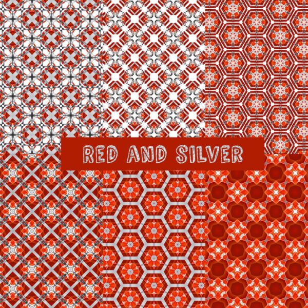 PRINTABLE Red and Silver Digital Paper Pack Scrapbook Paper Set of 6 Sheets