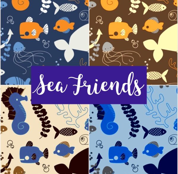 PRINTABLE Sea Friends Scrapbook Paper Set of 4 Sheets