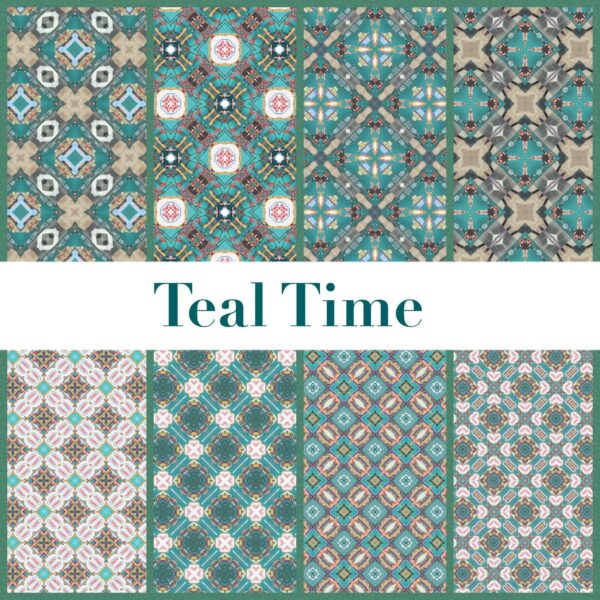 PRINTABLE Teal Time Digital Paper Pack Scrapbook Paper Set of 8 Sheets