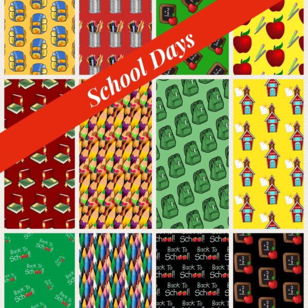 PRINTABLE School Days Digital Paper Pack Scrapbook Paper Set of 12 Sheets